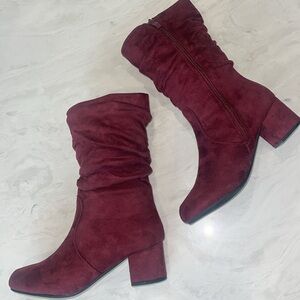 Nature Breeze Wine Red Slouchy Heeled Boots